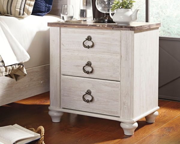 Willowton - Brown   Beige   White - Two Drawer Night Stand Online Sale