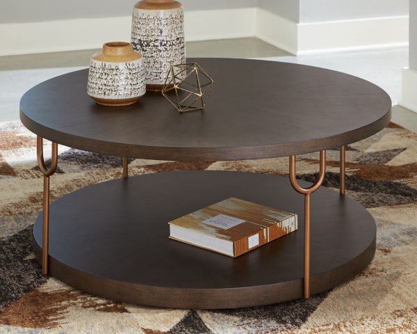 Brazburn - Dark Brown   Gold Finish - Round Cocktail Table Hot on Sale