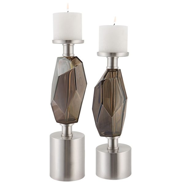 Ore - Candleholders (Set of 2) - Dark Brown & Pearl Silver Supply