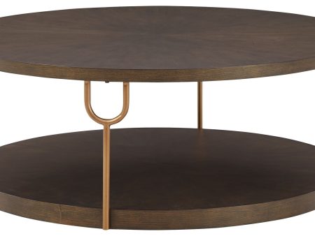 Brazburn - Dark Brown   Gold Finish - Round Cocktail Table Hot on Sale