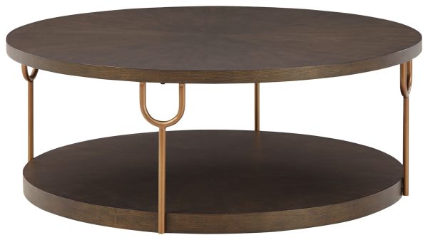 Brazburn - Dark Brown   Gold Finish - Round Cocktail Table Hot on Sale