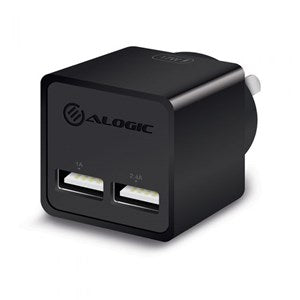 ALOGIC 17W  2 Port USB Mini Wall Charger 2.4A + 1A  BLACK on Sale