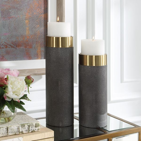 Wessex - Gray Candleholders (Set of 2) For Cheap