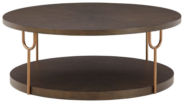 Brazburn - Dark Brown   Gold Finish - Round Cocktail Table Hot on Sale