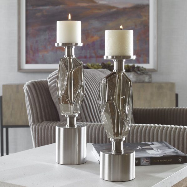 Ore - Candleholders (Set of 2) - Dark Brown & Pearl Silver Supply