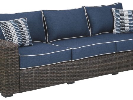 Grasson - Brown   Blue - Sofa with Cushion For Cheap