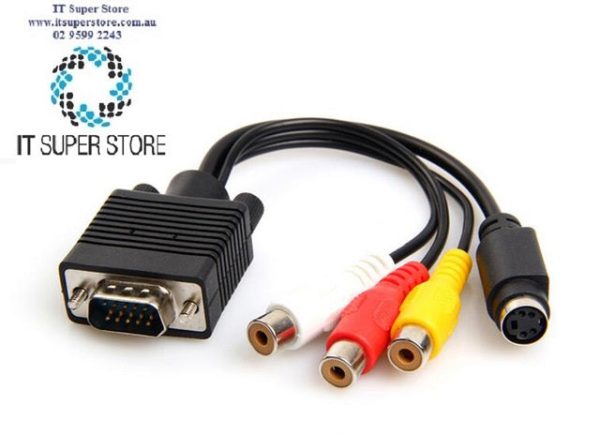 VGA Male to 3 RCA S-Video Female AV Video Cable Adapter Supply