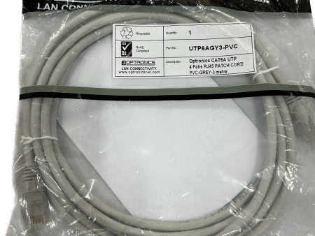 OPTRONICS CAT6A UTP CABLE 4 PAIRS RJ45 PATCH CORD PVC-GREY-3 METRE Fashion