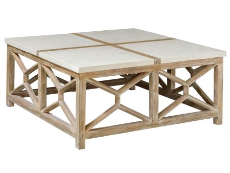 Catali - Stone Coffee Table - White & Light Brown on Sale