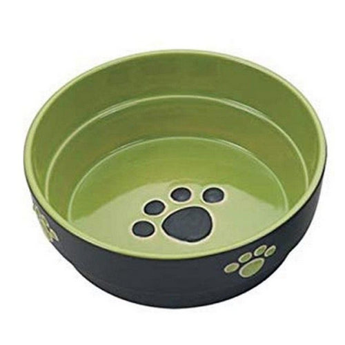 Spot Ceramic Black and Green Fresco Paw Print 5  Dog Dish 3 count by Spot on Sale